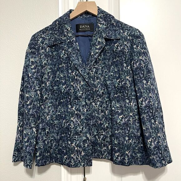 Dana Buchman Linen Silk Blend Floral Print Snap Button Jacket Women’s 10 - Picture 1 of 13